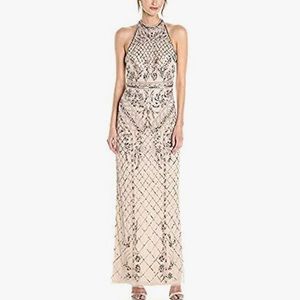 Adrienna papell mock neck beaded column dress